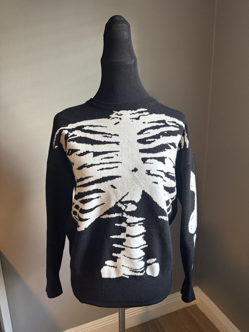 Skeleton Lightweight Knit Sweater Grunge Bone Vintage Jumper Sz M